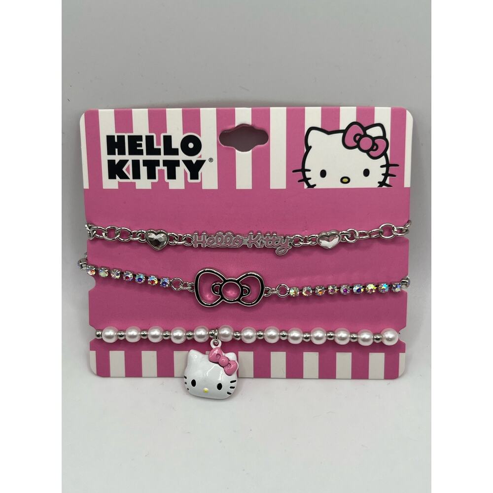 Hello Kitty Sanrio Girls 3-Pack Bling Pearl Bracelets by Bioworld NWT